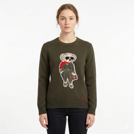 Premium Olive Green Teddy Knit Jumper – Pure Wool Soft Winter Essential
