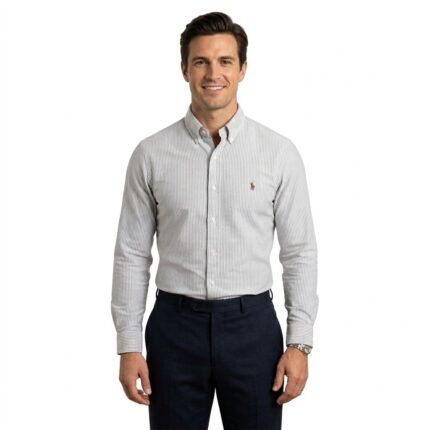 Men’s Slim Fit Shirt in Light Grey Stripe – Premium Cotton Button-Down Casual & Formal Wear