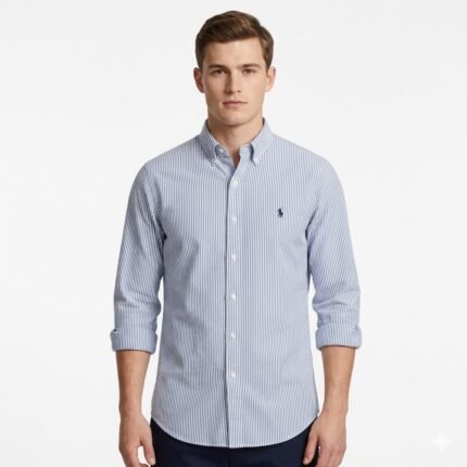 Men’s Slim Fit Shirt Blue Stripe – Premium Cotton Button-Down Casual & Formal Wear
